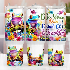 Divertente fiore di rane Motivazione Sii il tuo tipo di bellissimo design a sublimazione del tumbler Quencher da 40 once involucro PNG digitale Download dello scivolo acquatico