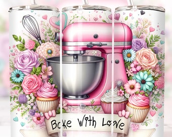 Bake With Love Tumbler Wrap, sublimation tumblers, 20 oz Tumbler, Tumbler Wrap PNG, Baking tumbler wrap,Kawaii Tumbler Wrap Digital Download