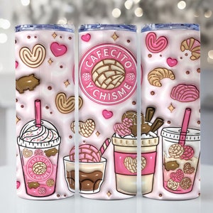 3D Cafecito y Chisme Inflated Tumbler Wrap, 3D Pan Dulce Tumbler, Mexican Gifts, Puffy Coffee Tumbler, Conchas Mexicanas, Digital Download
