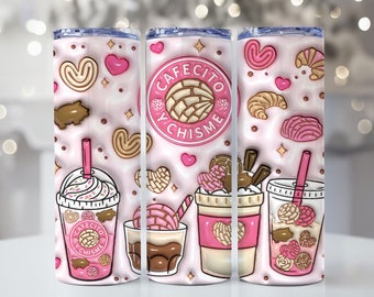 3D Cafecito y Chisme Inflated Tumbler Wrap, 3D Pan Dulce Tumbler, Mexican Gifts, Puffy Coffee Tumbler, Conchas Mexicanas, Digital Download