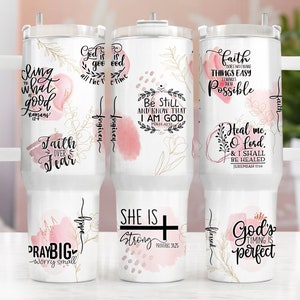 Afirmaciones de fe, archivo PNG de envoltura de vaso de 40 oz, diseño de sublimación de vaso de citas de Dios de 40 oz, diseño boho, sublimación de descarga digital PNG