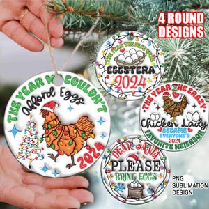 3D The Year We Couldn't Afford Eggs Inflated Ornament, Funny Christmas Puffy Ornament PNG, Farmhouse, Chicken Puffy Sublimation, Xmas Bauble