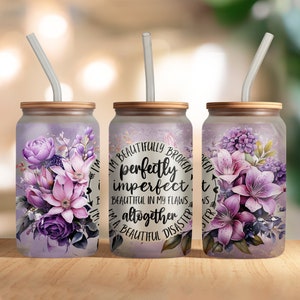 Perfectly Imperfect - 16 oz Libbey Glass Can Tumbler Sublimation Design - Design Digital Download PNG 16 oz libbey can png Floral Bible