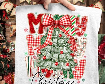 Christmas Tree Faux Glitter PNG, Coquette Floral Merry Christmas Art, Preppy Xmas Bow Clipart, Checkered Red Plaid Design, Coquette Bow Png