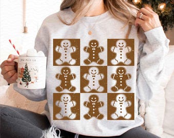 Hombre de jengibre a cuadros retro PNG, Navidad desgastada moderna PNG, Sublimación navideña, Diseño de camiseta navideña, Lindos cuadros navideños PNG