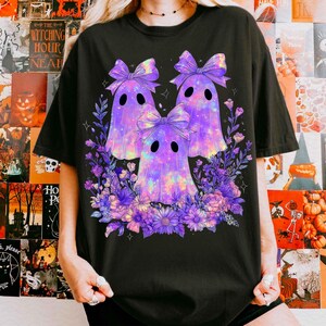 Preppy Floral Spooky Png, Iridescent Ghost PNG, Coquette Halloween, Preppy Halloween PNG, Girly Halloween Png, Cute Ghost Png, Pumpkin Png