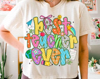Preppy Best Teacher Ever PNG, Teach Love Inspire PNG, Teacher Shirt Design, First Day School Png, Back to School Png, Retro Teacher Png