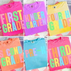 Preppy Back to School Floral Bundle PNG, First Day of School Designs, Kindergarten to Third Grade, Retro Teacher Shirt Neon Sublimation