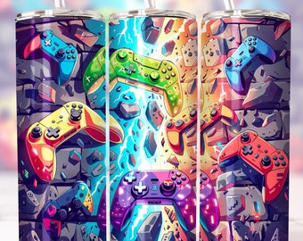 Gaming Controller Tumbler Wrap, Gift For Gamer, Console Gaming 20 Oz Skinny Tumbler Png Sublimation Design,Gamer Girl, Gamer Boy Tumbler PNG