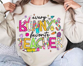 De favoriete leraar van elk konijntje png, Teacher Easter png, Easter png, Coquette easter png, Easter Teacher png, Preppy Easter png