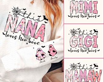 This Nana Loves Her Boos Png, Spooky Mimi Gigi with Kids name Png, Spooky Season Png, Glitter Halloween Mamaw Png, Cute Ghost Kids Png