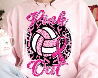 Volleyball Pink Out png, Breast Cancer Volleyball Png, Breast Cancer Awareness PNG, Pink Ribbon, Game Day png, Volleyball Mom Png