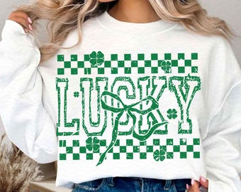 Retro Checkered Lucky St Patrick's Day Coquette Png, St Patricks day png, Lucky png, St Patrick, St Pattys day png, Retro St Patrick day png