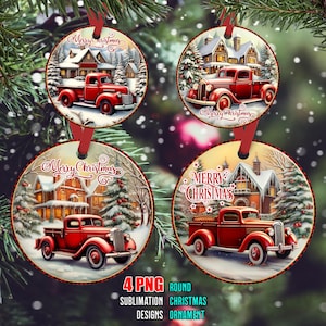Red Truck 2024 3D Christmas Sublimation Designs Download Sublimation Decoration Designs Background Christmas Ornaments PNG Digital Designs