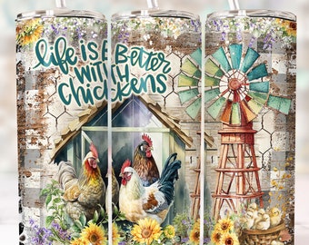 Funny Chicken Tumbler Wrap PNG 20 oz Skinny Tumbler Sublimation Design Instant Digital Download Only, Life Is Better With Chickens Wrap