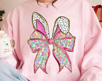 Glitter Easter Bunny Coquette PNG, Easter Day Png, Happy Easter Png, Easter Brushstroke Png, Girls Easter, Bunny Ears, Jesus Easter