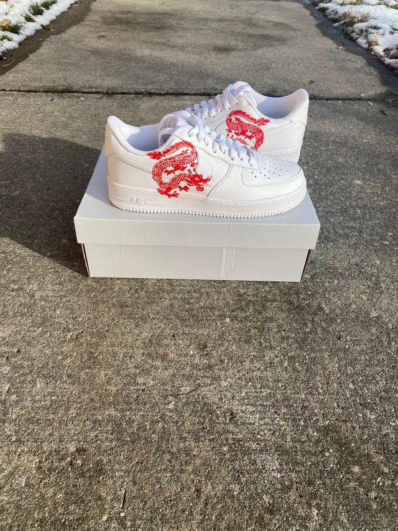 Air Force Red Rose Chinese Dragon Custom Air Force Shoes