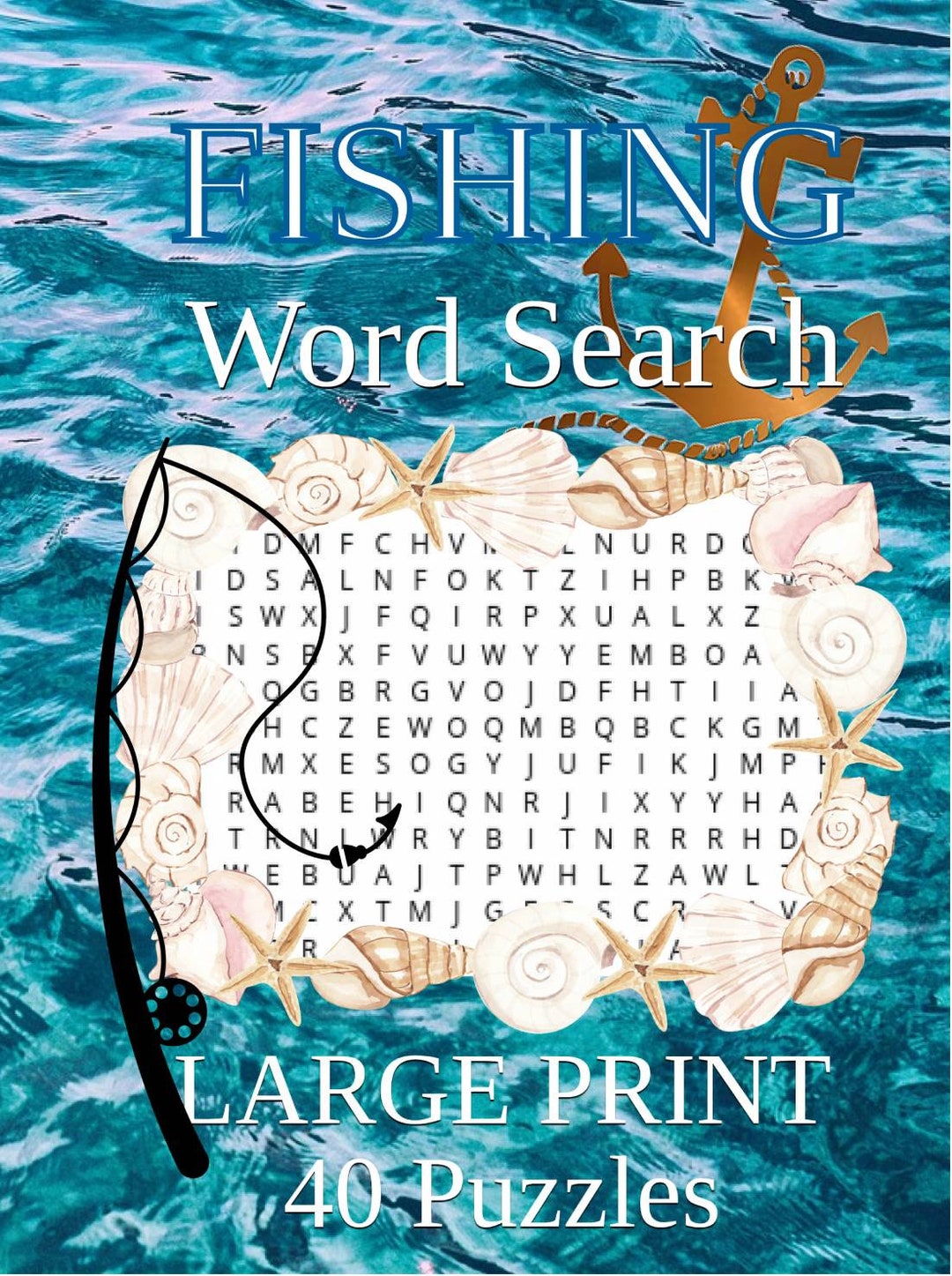 Fishing Word Search Large Print 50 Puzzles Printable Book Etsy