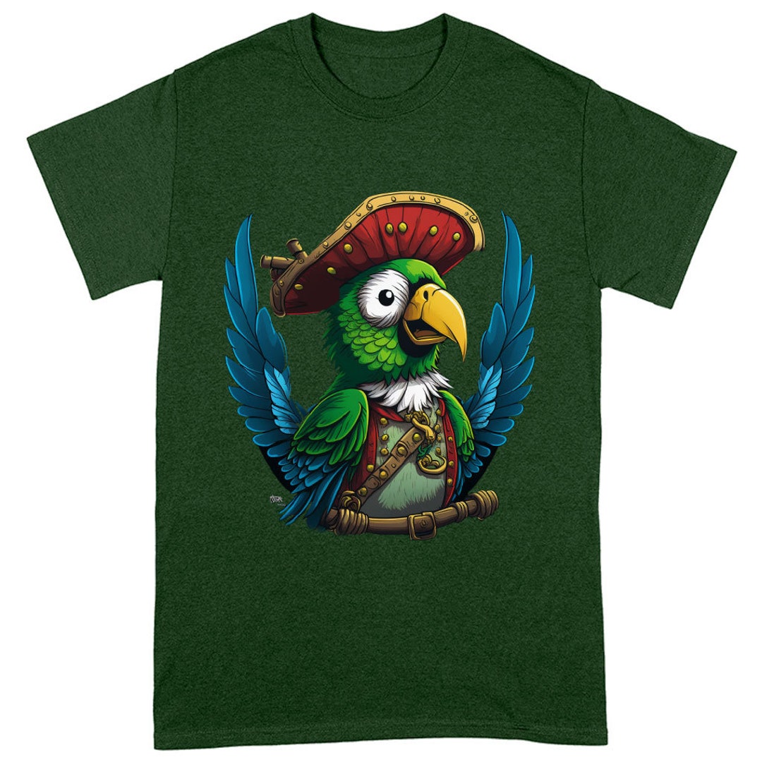 Pirate Parrot Heavy Cotton T-shirt Art Tee Shirt Multi Color T-shirt - Etsy