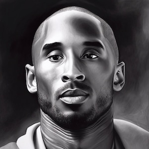 Kobe Bryant Black and White Portrait Hand Drawn Sketch Digital Image .PNG file
