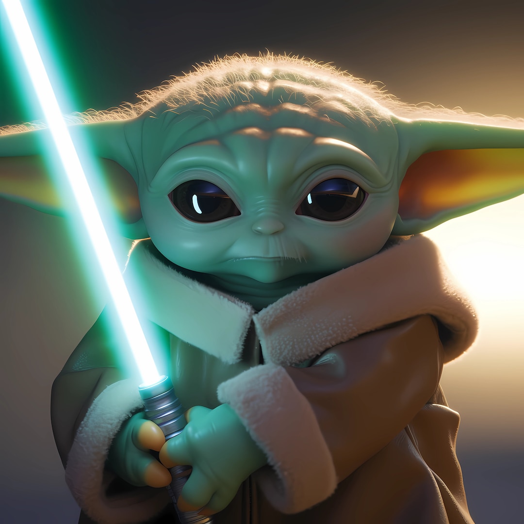 Baby Yoda Holding Lightsaber Star Wars Mandalorian Digital Image 