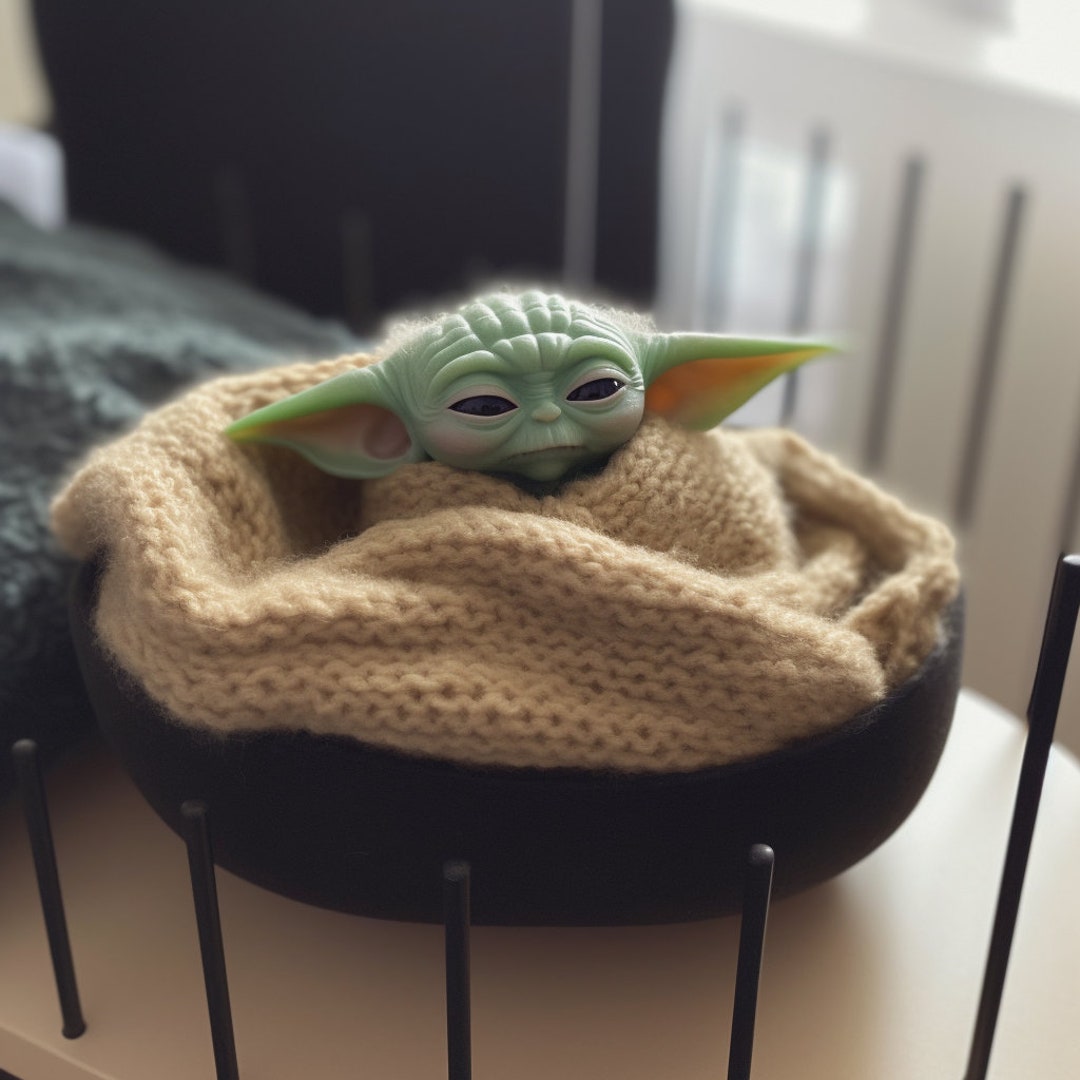 Baby Yoda Sitting in Baby Crib Star Wars Mandalorian Digital Image .PNG