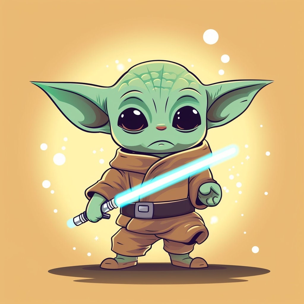 Cute Baby Yoda Holding Lightsaber Star Wars Mandalorian Digital Image  .PNG file