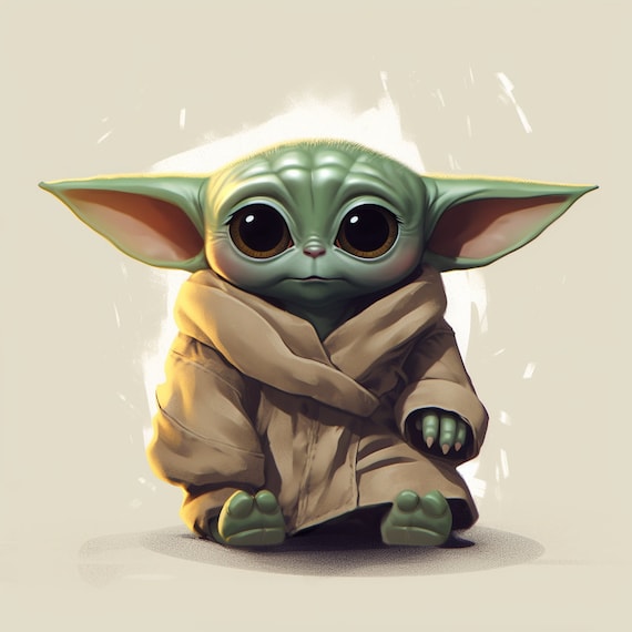 Joli bébé Yoda Star Wars Mandalorian Image numérique. Fichier PNG
