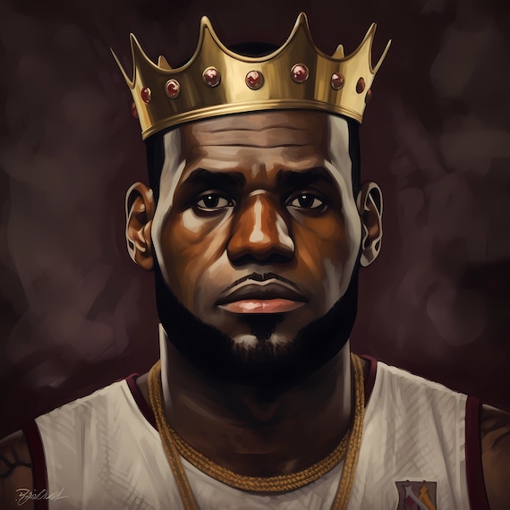 Lebron James King With Crown Portrait Fan Art Painting Style Digital Image  .PNG File 