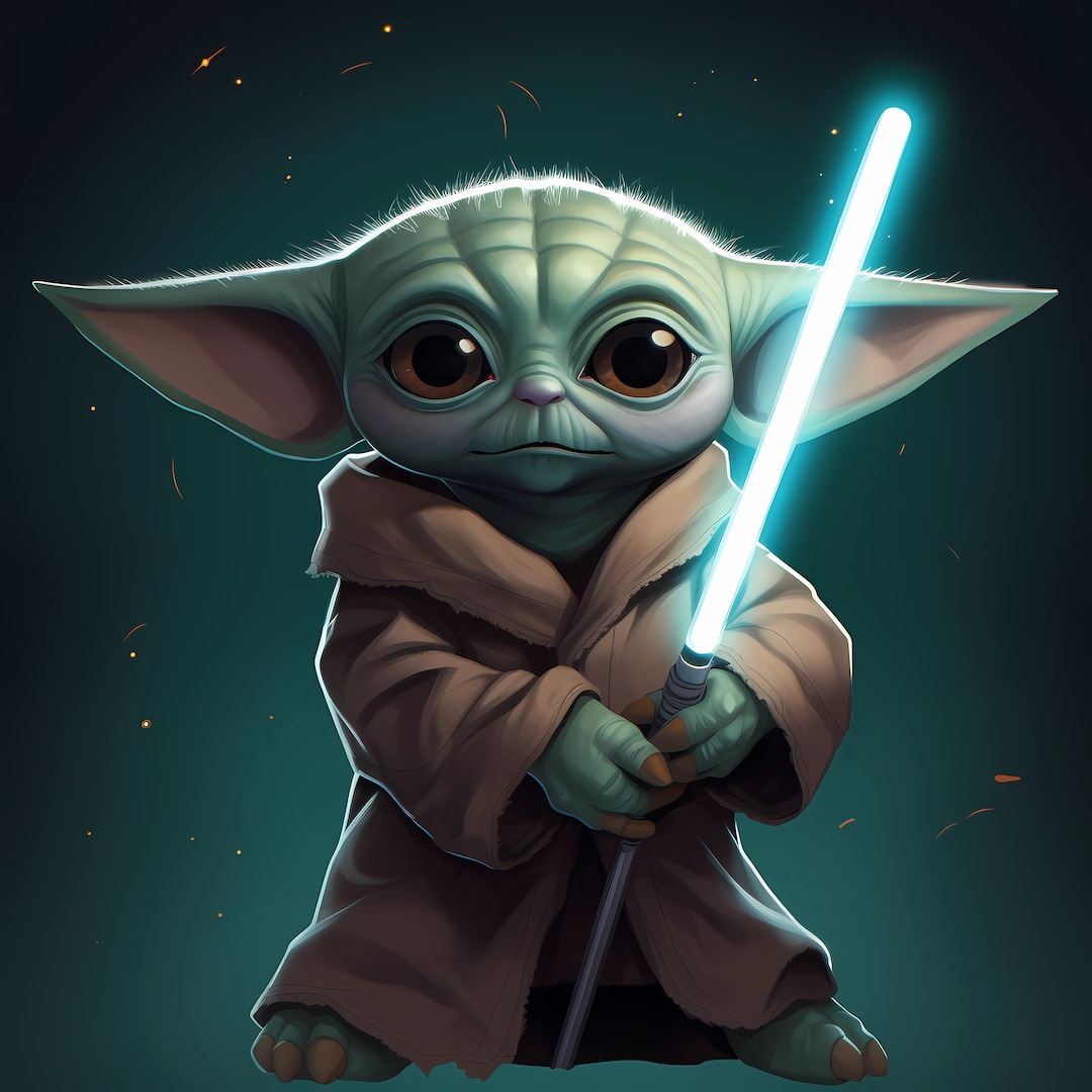 Baby Yoda Holding Lightsaber Star Wars Mandalorian Digital Etsy