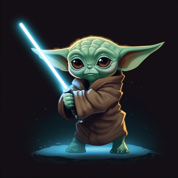 Baby Yoda Holding Lightsaber Star Wars Mandalorian Digital Image Fan Art  .PNG file