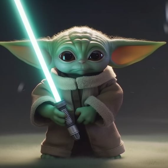 Baby Yoda Holding Lightsaber Star Wars Mandalorian Digital Image Fan Art  .PNG file