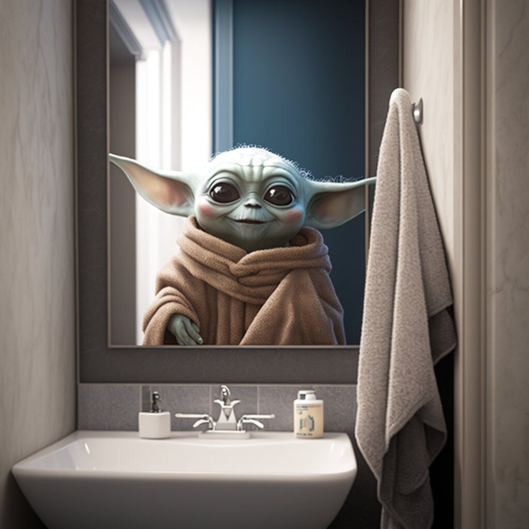 Baby Yoda Smiling in the Bathroom Mirror .PNG File Etsy