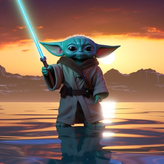 Cute Animated Baby Yoda Star Wars Mandalorian Digital Image .PNG file