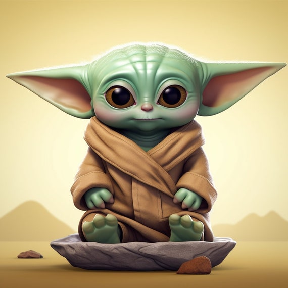 Cute Animated Baby Yoda Star Wars Mandalorian Digital Image .PNG file