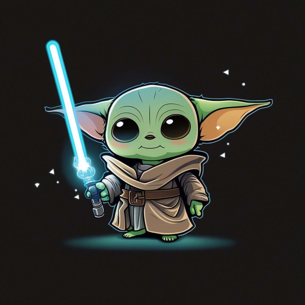 Baby Yoda Holding Lightsaber .PNG file