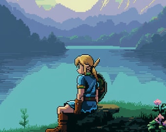 Link's Awakening pixel art 8-bit scene painting by thepixeldad