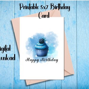 Carte d'anniversaire petit gâteau aux baies Carte d'anniversaire imprimable en téléchargement numérique