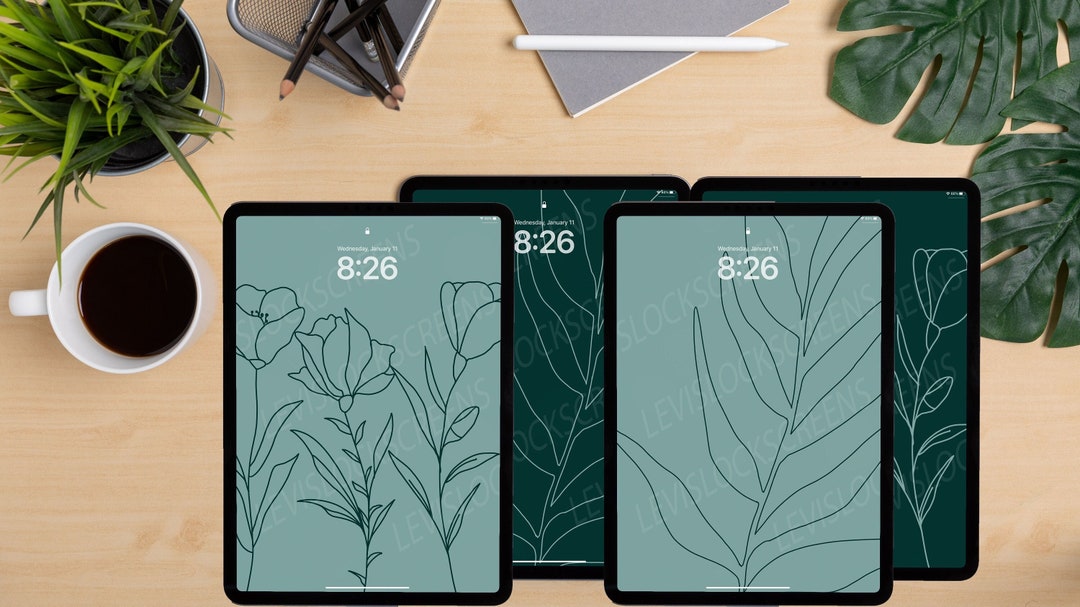 4 Emerald Green iPad Wallpaper Digital Download Floral Aesthetic Wallpaper iPad Boho iPad