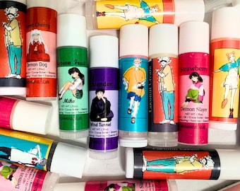 Colección mixta de bálsamos labiales de anime kawaii / Cuidado hidratante para los labios / Regalo de autocuidado para otakus