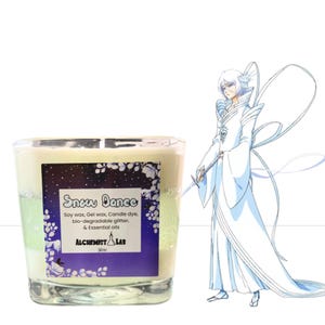 Rukia&#39;s Snow Dance 13oz Soy & Gel Wax Winter Scented Anime Candle, Home Decor, and Gift