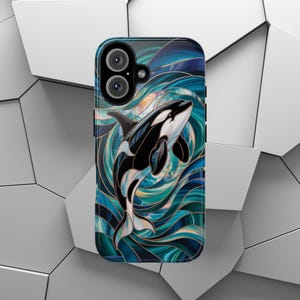 Stained Glass Orca Phone Case | Tough Phone Case | Marine | Killer Whale | Ocean Life | iPhone | Pixel | Samsung Galaxy