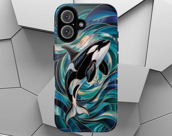 Stained Glass Orca Print Phone Case | Tough Phone Case | Marine | Killer Whale | Ocean Life | iPhone | Pixel | Samsung Galaxy