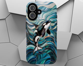 Stained Glass Orca Print Phone Case | Tough Phone Case | iPhone 17 | Marine | Killer Whale | Ocean Life | iPhone | Pixel | Samsung Galaxy