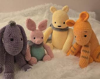 Handmade Classic Vintage Crochet Winnie-the-Pooh & Friends Plush Set