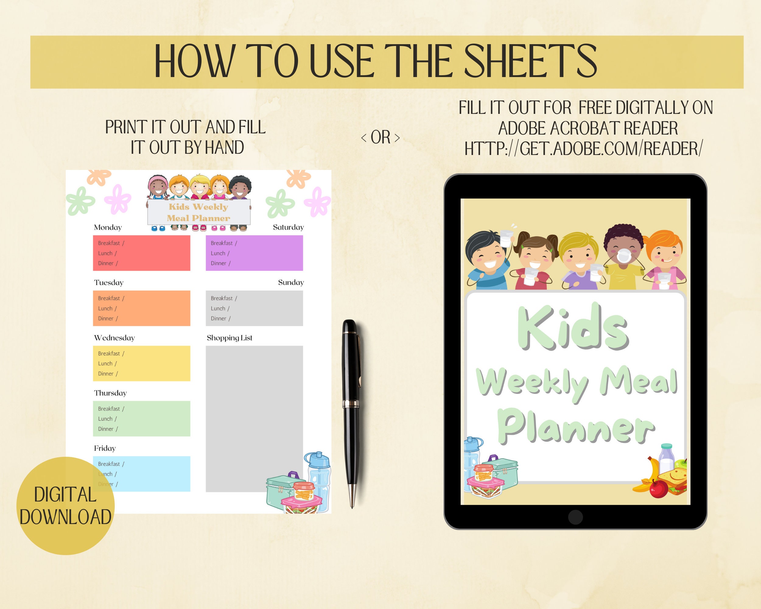 Kids Weekly Meal Planner, Meal Planner, Food Planner Minimalist, Goodnotes Digital Download - Etsy