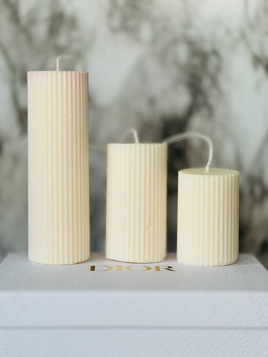 Scented Unscented Ribbed Pillar Candle Gift for Wedding Party Favor