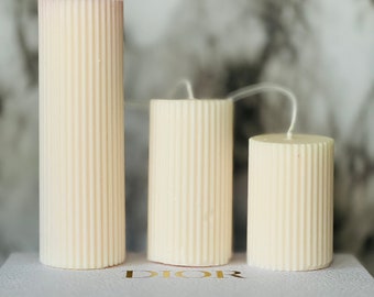 Scented Unscented Ribbed Pillar Candle Gift for Wedding Party Favor Baptismal Party Favor Birthday Gift Home Decor