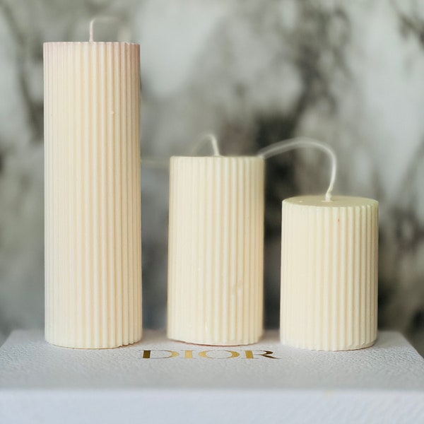 Scented Unscented Ribbed Pillar Candle Gift for Wedding Party Favor Baptismal Party Favor Birthday Gift Home Decor