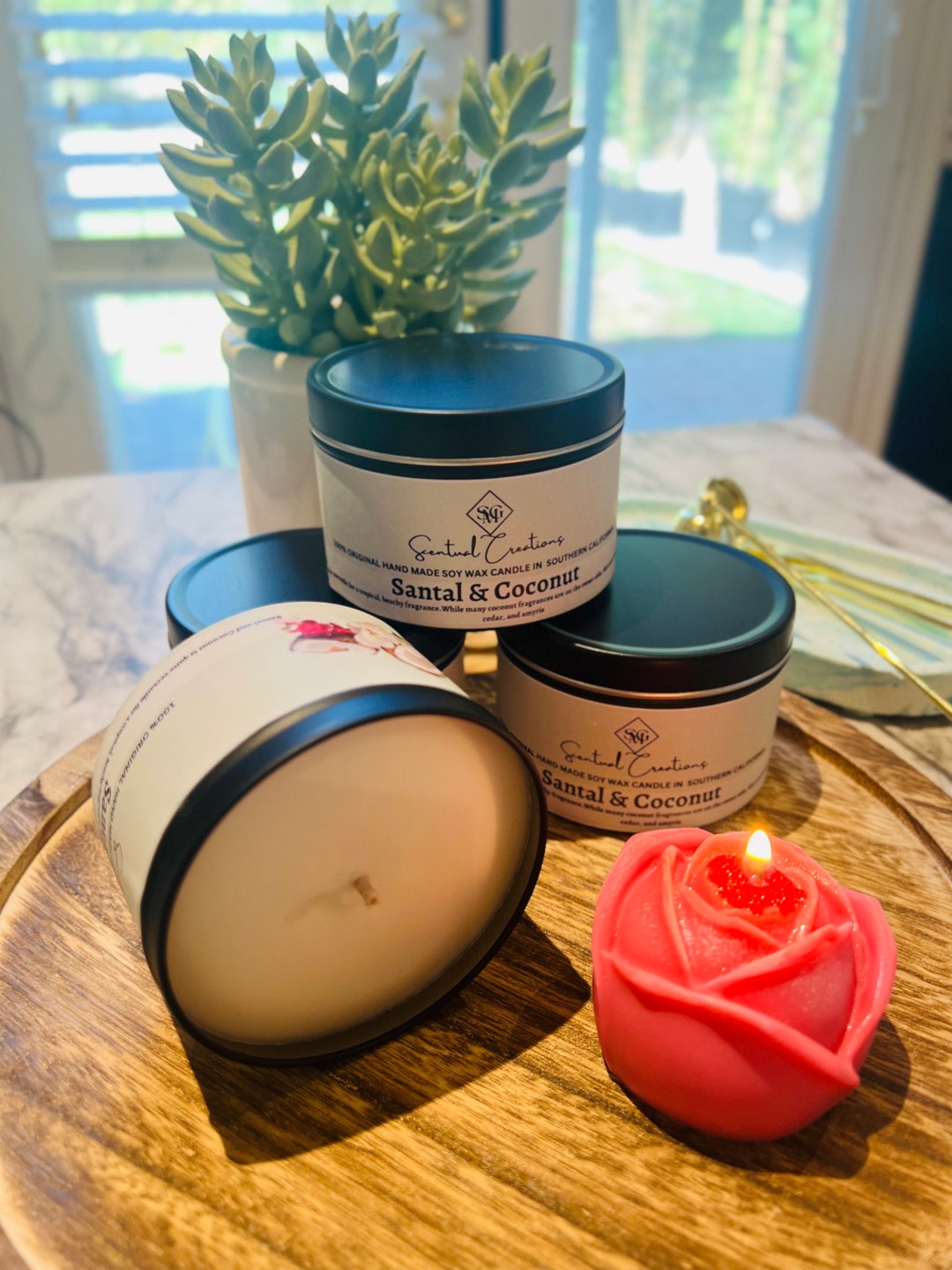 7 Oz Santal & Coconut Soy Candle Vegan Candle Natural Soy Wax Candle Toxic Free Candle